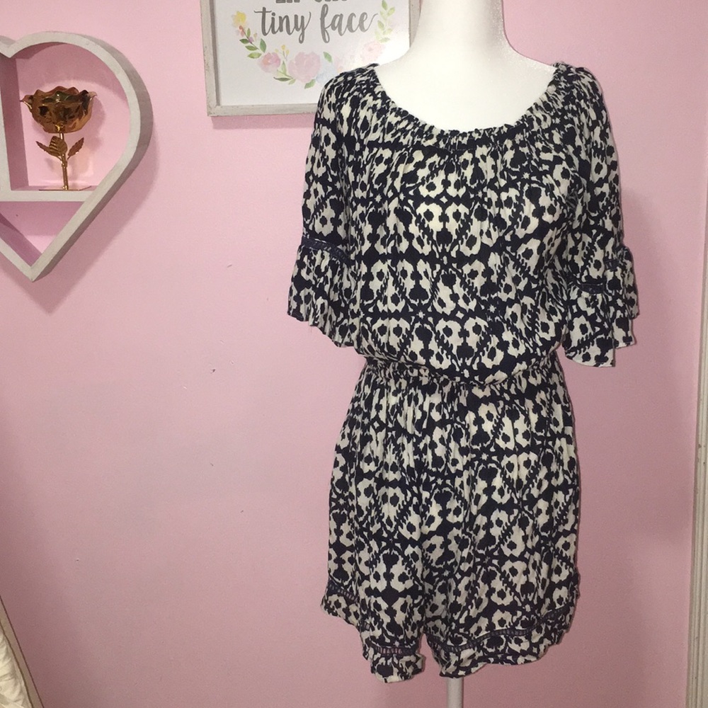 Navy & White patterned romper Medium